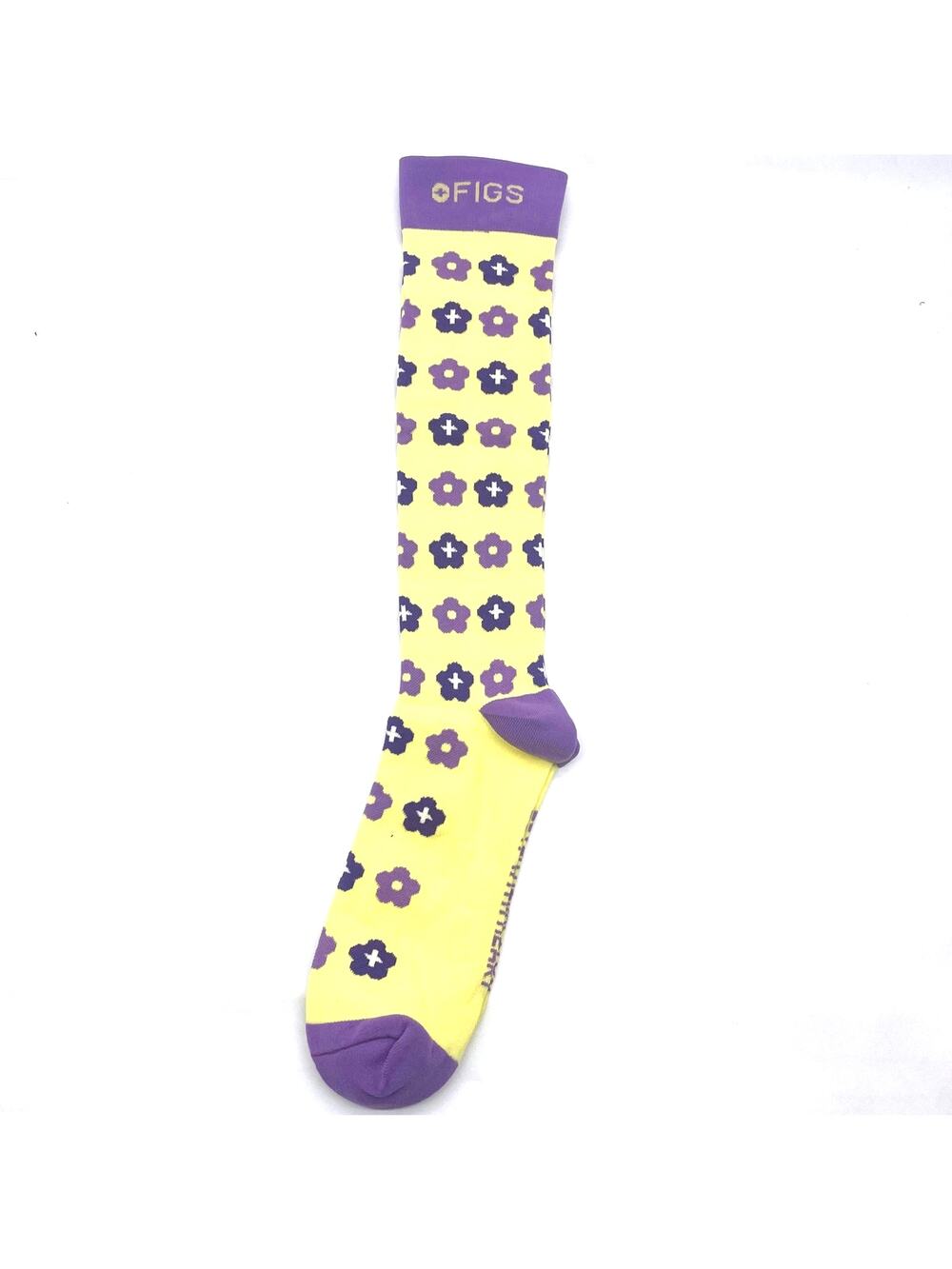1 Pair FIGS Compression 'Flower' Yellow & Purple Socks Size XL